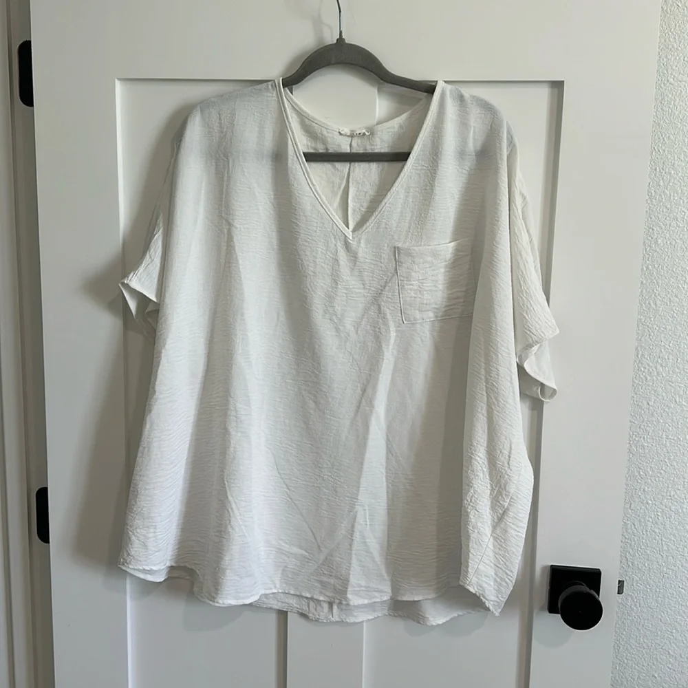 Jodifl Women's M Flutter Sleeve Pocket Tee Shirt White Crepe Texture Oversized - Picture 1 of 11